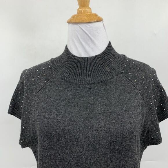 Apt. 9 Dress Womens L Large Charcoal Mock Neck Cap Sleeve Studded Knit Sheath - Picture 3 of 11